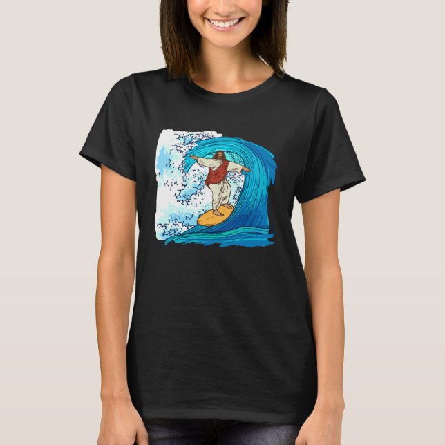 T-shirt Jesus Christ Surfing Summer Surfer Surfboard (Devant)