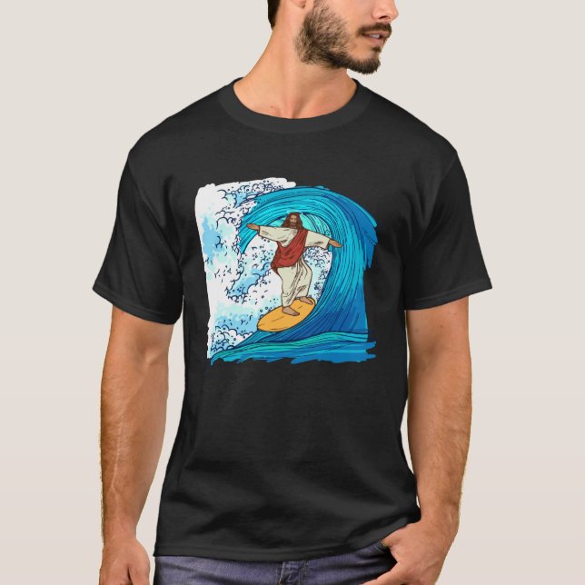 T-shirt Jesus Christ Surfing Summer Surfer Surfboard (Devant)