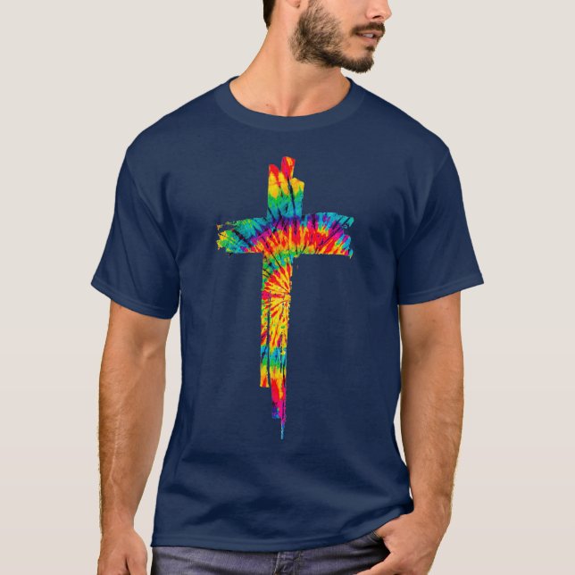 T-shirt Jésus Christian Cross Tie Dye Arc-en-ciel Religieu (Devant)
