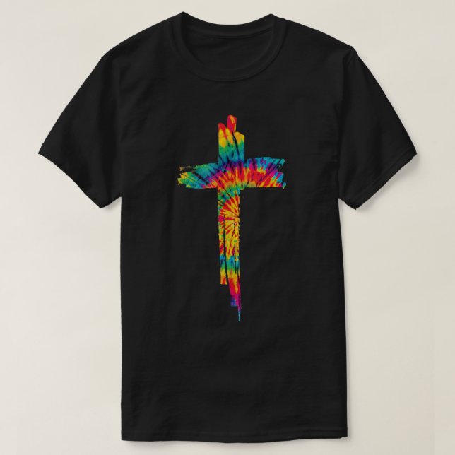 T-shirt Jesus Christian Cross Tie Dye Rainbow Religious Bi (Design devant)