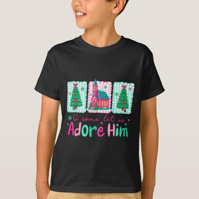T-shirt Jesus Christmas Xmas Tree Preppy Oh Come Let Us Ad (Devant)