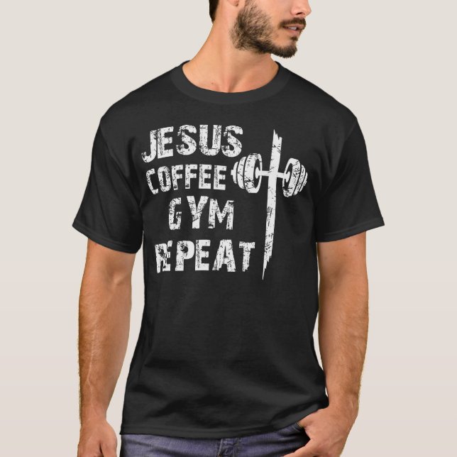 T-shirt Jesus Coffee Gym Christian Workout Weightlifting F (Devant)