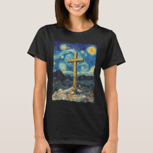 T-shirt Jesus Cross Van Gogh Style Stress Night Art Christ