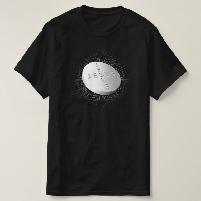 T-shirt Jesus Cures pilule comprimé Croix chrétienne guéri (Design devant)