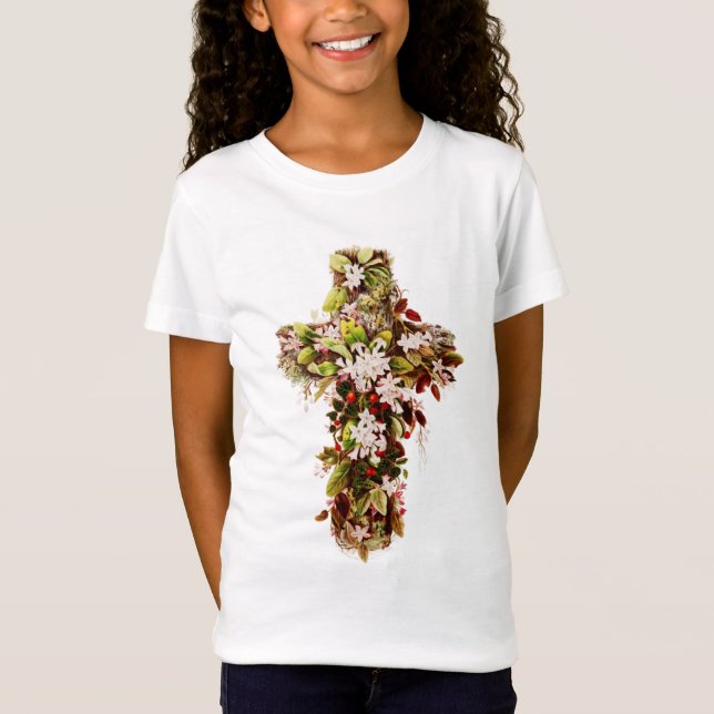 T-Shirt Jésus dimanche de Pâques Croix de fleurs (Devant)