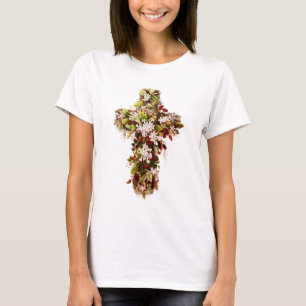 T-shirt Jésus dimanche de Pâques Croix de fleurs