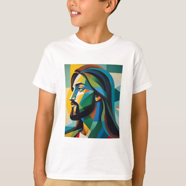 T-shirt Jésus en cubisme vert 6 (Devant)