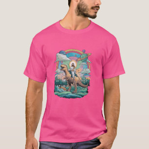 T-shirt Jesus équitation dans l'espace T-Rex Dinosaur mème
