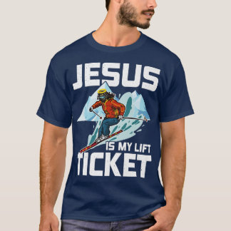 T-shirt Jesus Est Mon Lift Ticket Ski De Neige À Descente