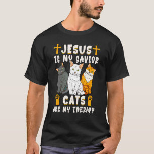 T-shirt Jésus est mon sauveur les chats sont ma thérapie
