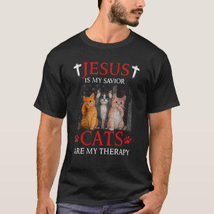 T-shirt Jésus Est Mon Sauveur Les Chats Sont Ma Thérapie
