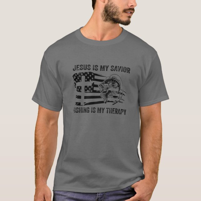 T-shirt Jésus Est Mon Sauveur Pêche Est Mon Thérapie Améri (Devant)