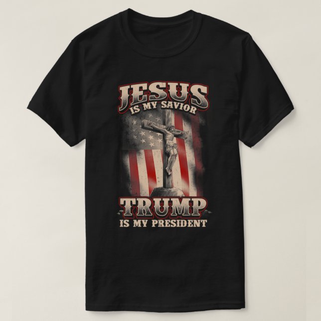 T-shirt Jésus Est Mon Sauveur Trump Est Mon Président (Design devant)