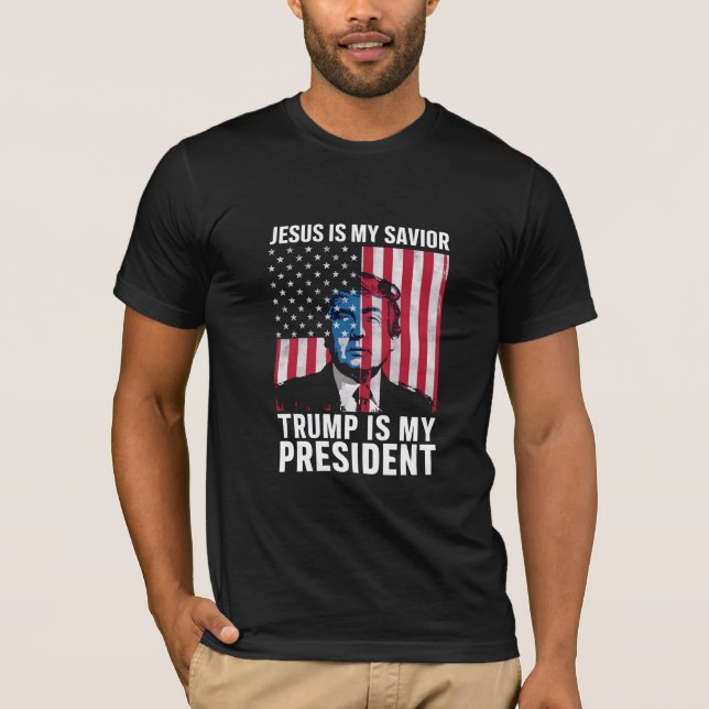 T-shirt Jésus Est Mon Sauveur Trump Est Mon Président 2024 (Devant)