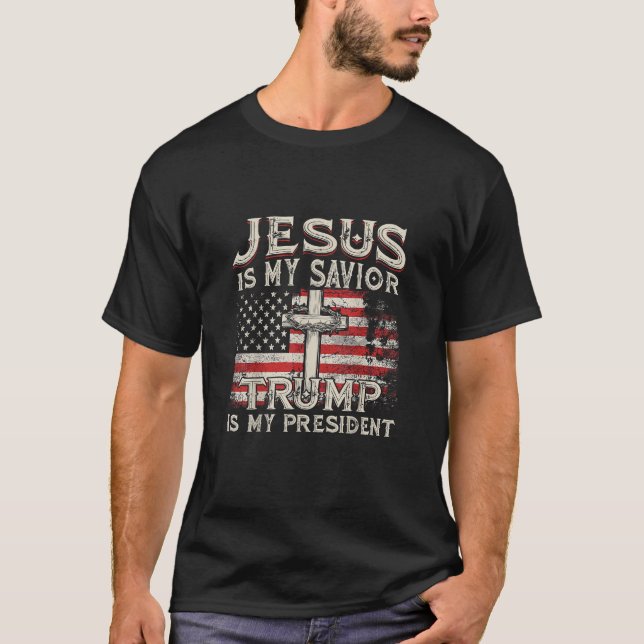 T-shirt Jésus Est Mon Sauveur Trump Est Mon Président Amér (Devant)
