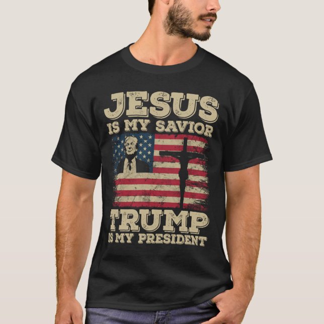T-shirt Jésus est mon sauveur Trump est mon président Trum (Devant)