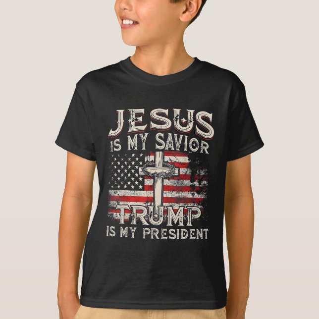 T-shirt Jésus est mon sauveur Trump est mon président Trum (Devant)