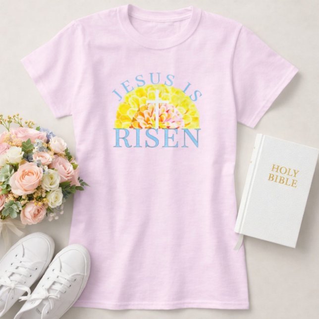 T-shirt Jésus est ressuscité Paques Chrétien Croix florale (Jesus is Risen Spring Floral Cross Shirt)