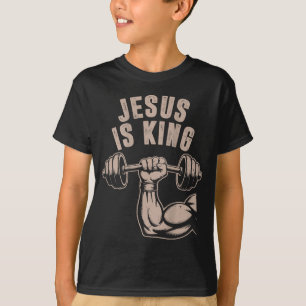 T-shirt Jesus Est Roi Haltère Croix Drôle Christian Workou