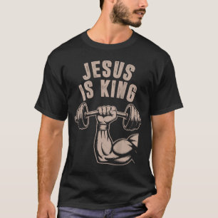 T-shirt Jesus Est Roi Haltère Croix Drôle De Workout Chrét