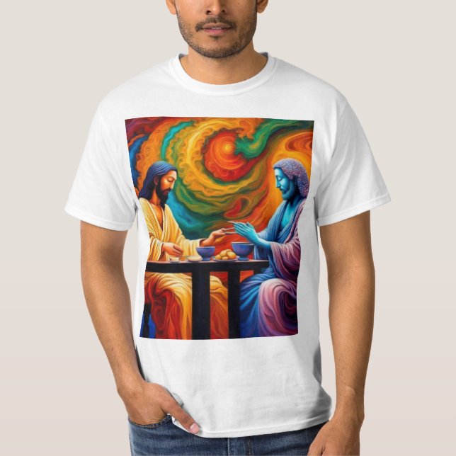 T-shirt Jésus et Bouddha partagent un repas (Devant)