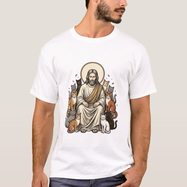 T-shirt Jésus et Chats Vintage (Devant)