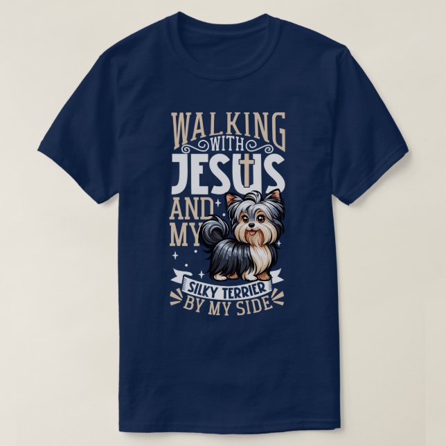 T-shirt Jésus et chien Australian Silky Terrier (Design devant)