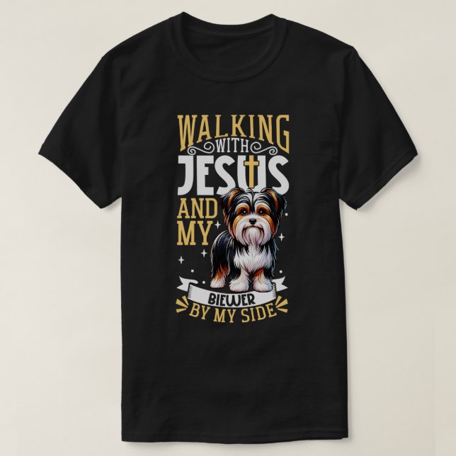 T-shirt Jésus et chien Biewer Terrier (Design devant)