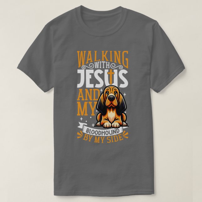T-shirt Jésus et chien Bloodhound (Design devant)