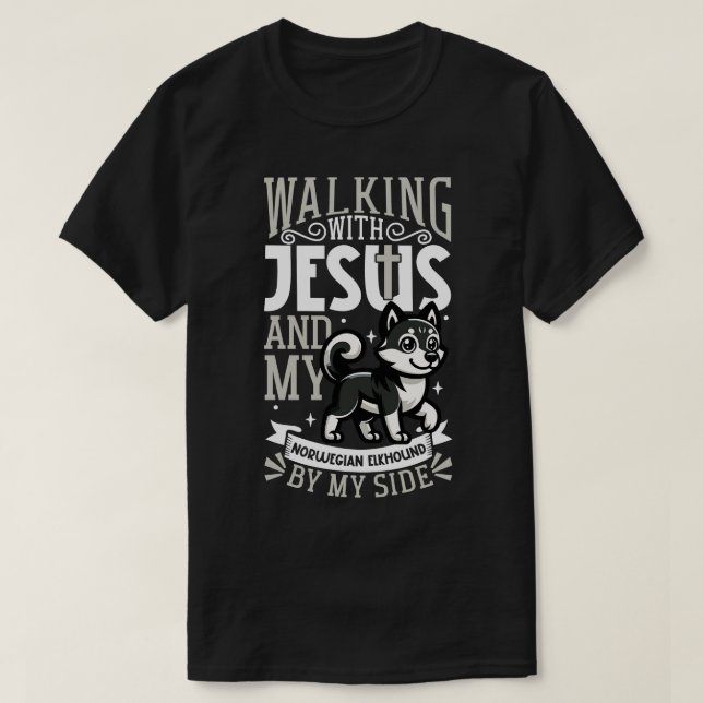 T-shirt Jésus et chien Norwegian Elkhound (Design devant)