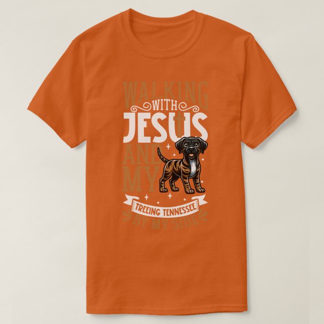 T-shirt Jésus et chien Treeing Tennessee Brindle (Design devant)