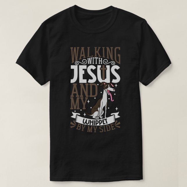 T-shirt Jésus et chien Whippet (Design devant)