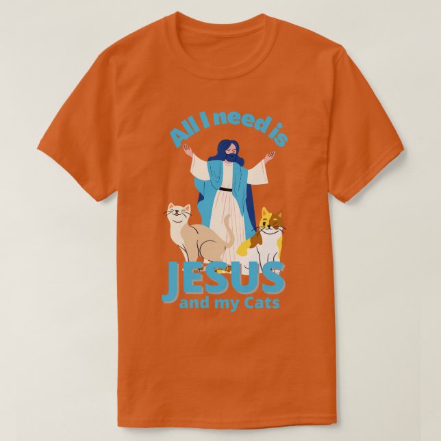 T-shirt Jésus Et Mes Chats Christian Humour Amusant (Design devant)