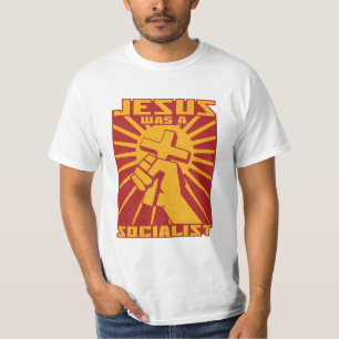 T-shirt Jésus était socialiste rétro rouge et jaune