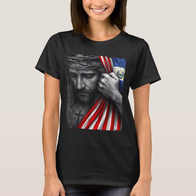 T-shirt Jesus Faith Cross Crown America El Salvador Herita (Devant)