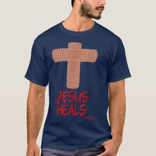 T-shirt JESUS HEALS Christian Cross Nurse Maman Femme Femm