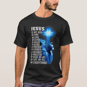 T-shirt Jésus Is My God King My Lord My Savior Blue Lion C