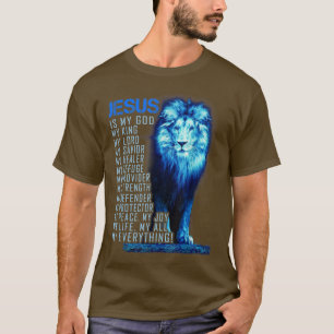 T-shirt Jésus Is My God King My Lord My Savior Blue Lion C