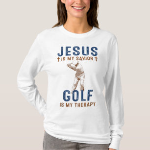 T-shirt Jesus is My Savior Golf is My Therapy Funny Golf L