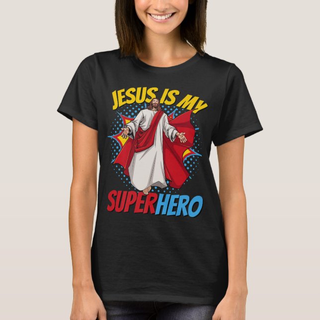 T-shirt Jésus Is My Superhero Powerful Christian Comic Boo (Devant)