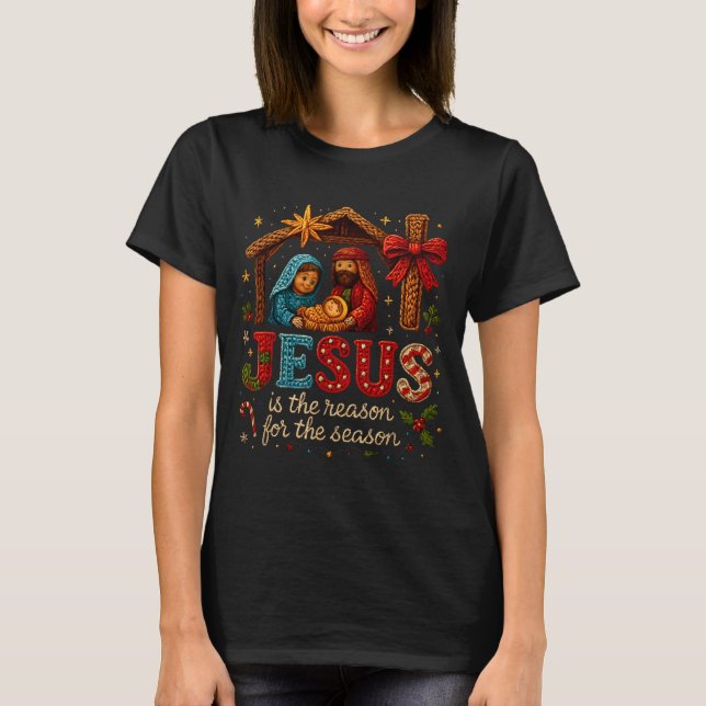 T-shirt Jesus Is The Reason For Season Yarn Crochet Art De (Devant)