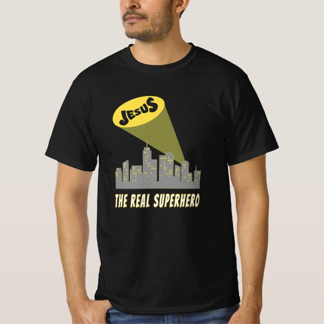 T-shirt Jésus le vrai signal de chauve-souris Superhero T- (Devant)