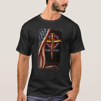 T-shirt Jésus Lion Drapeau Américain Pardonne Chrétien Pat
