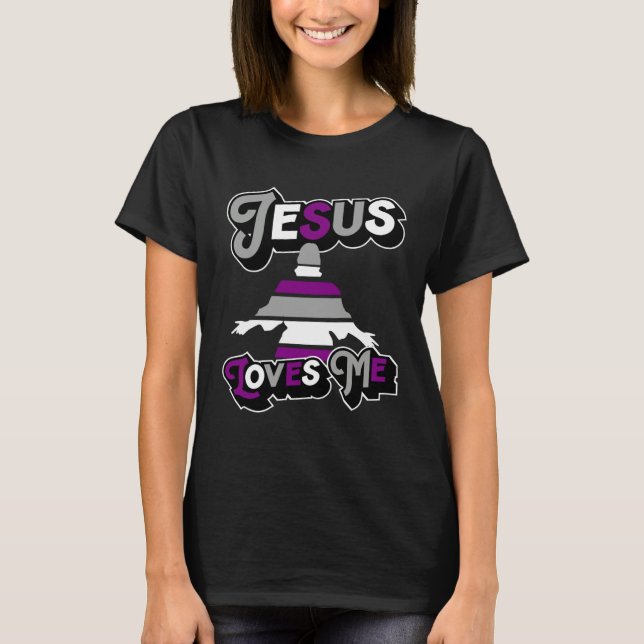 T-shirt Jesus Loves Me Church Christian Asexual Pride Flag (Devant)