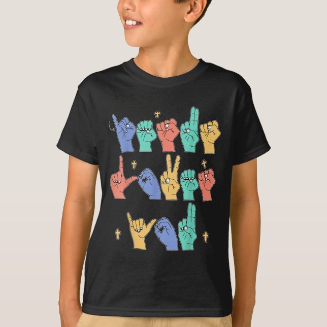 T-shirt Jesus Loves You Asl Christian Jesus Toddler I Sign (Devant)