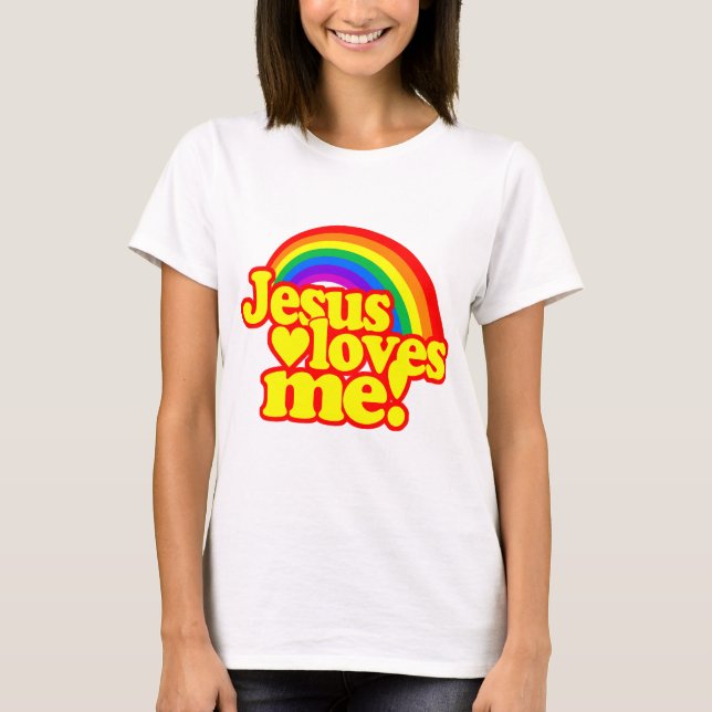 T-shirt Jésus m'aime (avec l'arc-en-ciel) (Devant)
