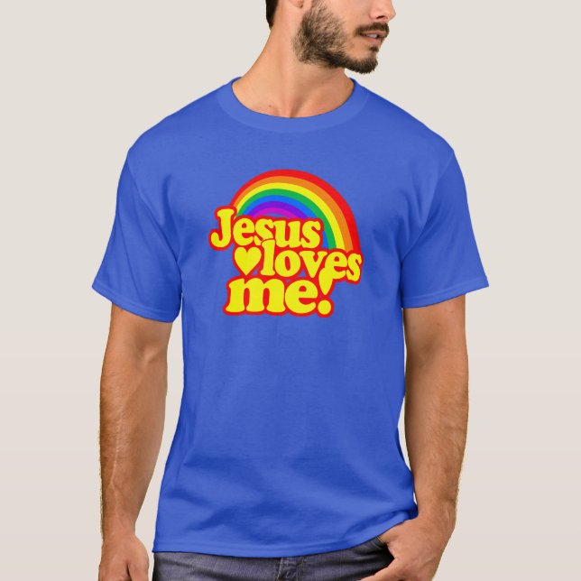 T-shirt Jésus m'aime (avec l'arc-en-ciel) (Devant)