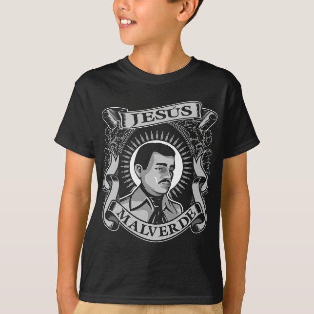 T-shirt Jésus Malverde Héros Mexicain Angel Des Pauvres (Devant)