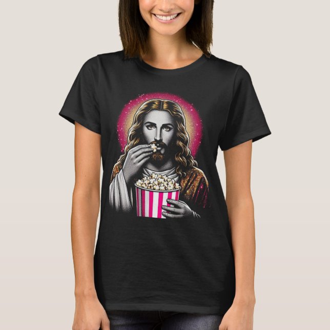 T-shirt Jésus mangeant du pop-corn ! (Devant)