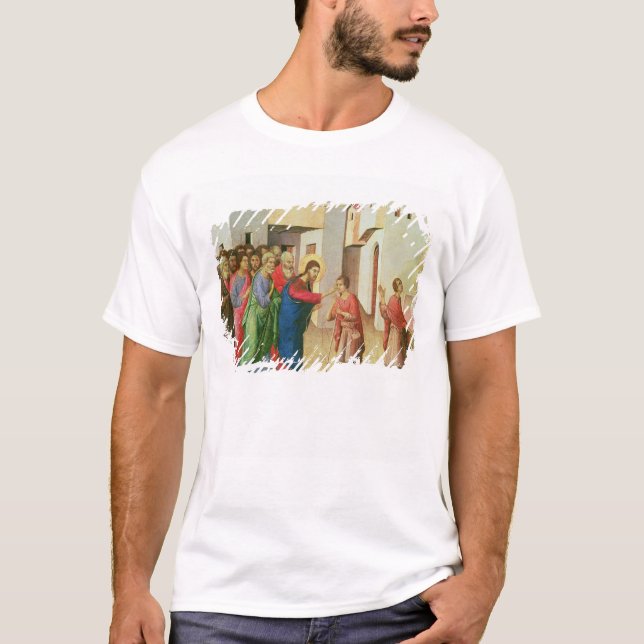 T-shirt Jésus ouvre les yeux d'une aveugle soutenue par (Devant)